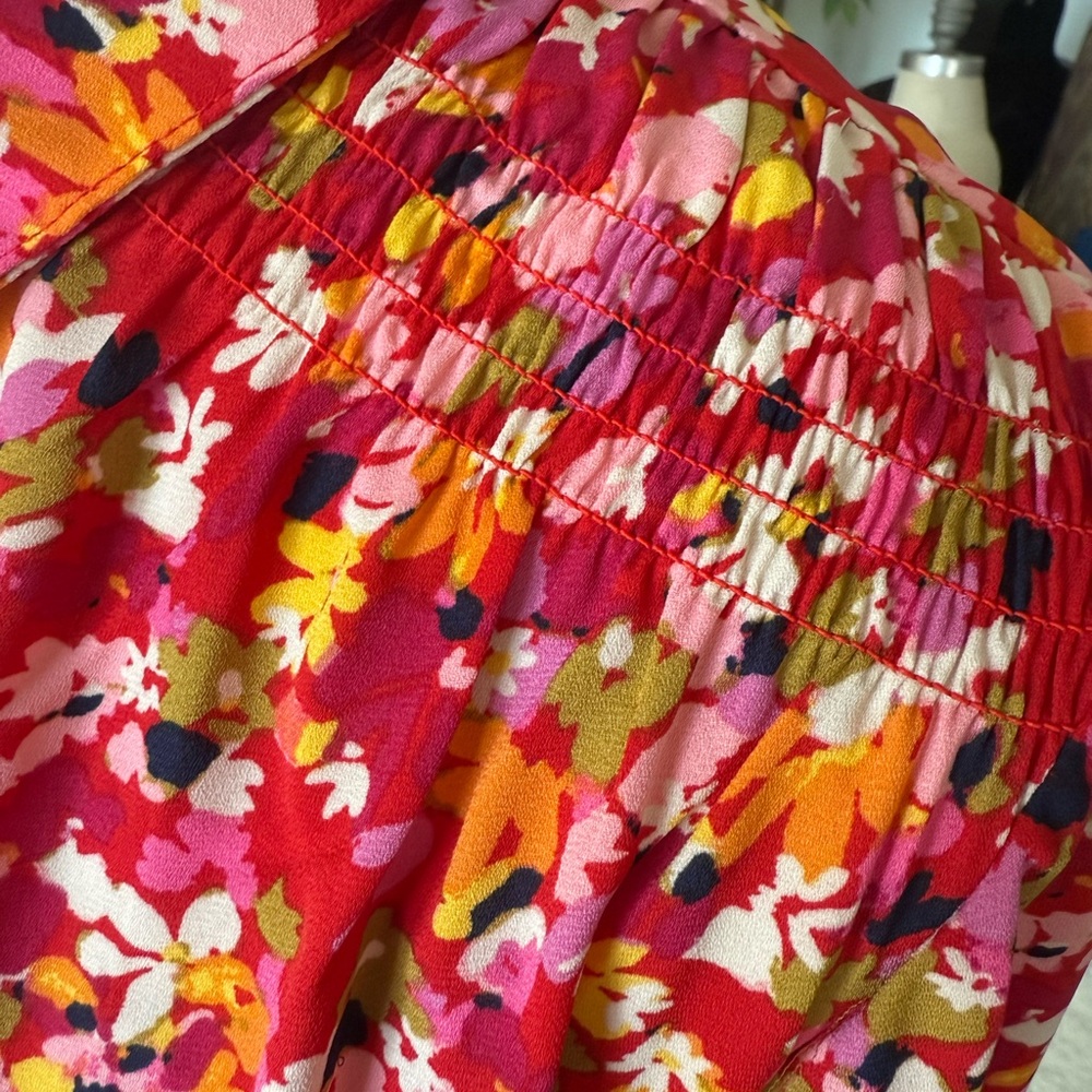 Sanctuary by Anthropologie Red Floral Button Up Long Sleeved Blouse. Size small - Picture 3 of 8